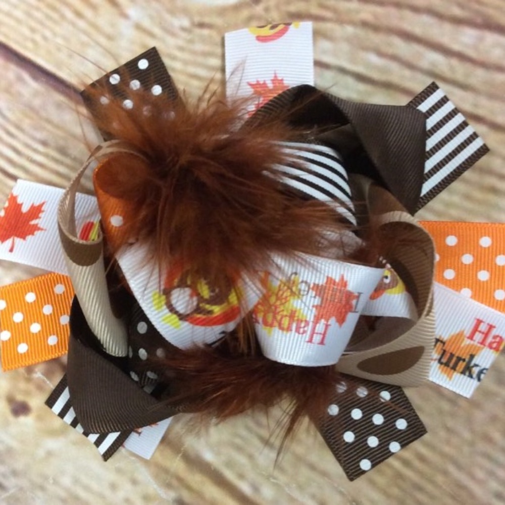 NEW Thanksgiving Turkey Stacked Boutique Hair Bow